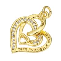 Cubic Zirconia Micro Pave Brass Pendant, Heart, gold color plated, micro pave cubic zirconia & hollow, 15x19x4mm, Hole:Approx 2mm, 10PCs/Lot, Sold By Lot