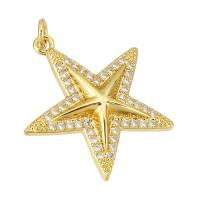 Cubic Zirconia Micro Pave Brass Pendant, Star, gold color plated, micro pave cubic zirconia, 24x23x4mm, Hole:Approx 2mm, 10PCs/Lot, Sold By Lot