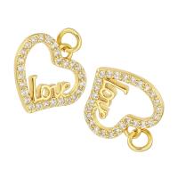 Cubic Zirconia Micro Pave Brass Pendant, Heart, gold color plated, micro pave cubic zirconia & hollow, 15x14x2mm, Hole:Approx 3mm, 10PCs/Lot, Sold By Lot