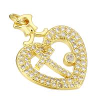 Cubic Zirconia Micro Pave Brass Pendant, Heart, gold color plated, micro pave cubic zirconia & hollow, 18x22x3mm, Hole:Approx 2mm, 10PCs/Lot, Sold By Lot