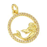 Cubic Zirconia Micro Pave Brass Pendant, Flat Round, gold color plated, micro pave cubic zirconia & hollow, 16x18x3mm, Hole:Approx 3mm, 10PCs/Lot, Sold By Lot