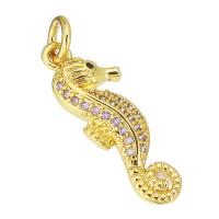 Cubic Zirconia Micro Pave Brass Pendant, Seahorse, gold color plated, micro pave cubic zirconia, 7x20x3mm, Hole:Approx 3mm, 10PCs/Lot, Sold By Lot