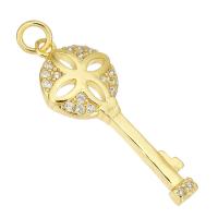 Cubic Zirconia Micro Pave Brass Pendant Key gold color plated micro pave cubic zirconia Approx 3mm Sold By Lot