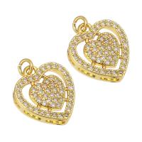 Cubic Zirconia Micro Pave Brass Pendant, Heart, gold color plated, micro pave cubic zirconia & hollow, 15x16x5mm, Hole:Approx 2mm, 10PCs/Lot, Sold By Lot