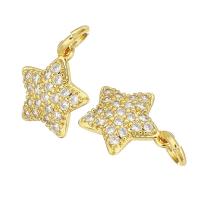 Cubic Zirconia Micro Pave Brass Pendant, Star, gold color plated, micro pave cubic zirconia, 8x11x2mm, Hole:Approx 3mm, 10PCs/Lot, Sold By Lot