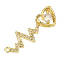 Cubic Zirconia Micro Pave Brass Pendant, Electrocardiographic, gold color plated, micro pave cubic zirconia, 30x10x4mm, Hole:Approx 1mm, 10PCs/Lot, Sold By Lot