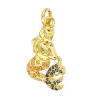 Cubic Zirconia Micro Pave Brass Pendant, Mermaid, gold color plated, micro pave cubic zirconia, 12x20x2mm, Hole:Approx 3mm, 10PCs/Lot, Sold By Lot