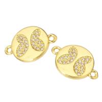 Cubic Zirconia Micro Pave Brass Connector Flat Round gold color plated micro pave cubic zirconia Approx 1mm Sold By Lot
