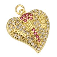 Cubic Zirconia Micro Pave Brass Pendant, Heart, gold color plated, micro pave cubic zirconia, 20x21x4mm, Hole:Approx 2mm, 10PCs/Lot, Sold By Lot