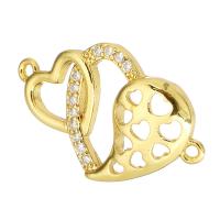 Cubic Zirconia Micro Pave Brass Connector Heart gold color plated micro pave cubic zirconia Approx 1mm Sold By Lot