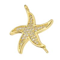 Cubic Zirconia Micro Pave Brass Connector, Starfish, gold color plated, micro pave cubic zirconia, 22x17x2mm, Hole:Approx 1mm, 10PCs/Lot, Sold By Lot