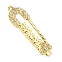 Cubic Zirconia Micro Pave Brass Connector, Paper Clip, gold color plated, micro pave cubic zirconia, 8x28x2mm, Hole:Approx 1mm, 10PCs/Lot, Sold By Lot