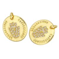 Cubic Zirconia Micro Pave Brass Pendant, Flat Round, gold color plated, micro pave cubic zirconia, 18x18x2mm, Hole:Approx 2mm, 10PCs/Lot, Sold By Lot