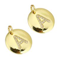 Cubic Zirconia Micro Pave Brass Pendant, Flat Round, gold color plated, micro pave cubic zirconia, 14x15x2mm, Hole:Approx 2mm, 10PCs/Lot, Sold By Lot