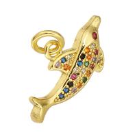 Cubic Zirconia Micro Pave Brass Pendant, Dolphin, gold color plated, micro pave cubic zirconia, 19x11x2mm, Hole:Approx 3mm, 10PCs/Lot, Sold By Lot
