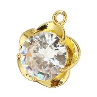 Cubic Zirconia Micro Pave Brass Pendant, Flower, gold color plated, micro pave cubic zirconia, 17x20x6mm, Hole:Approx 2mm, 10PCs/Lot, Sold By Lot