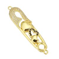 Cubic Zirconia Micro Pave Brass Connector, gold color plated, micro pave cubic zirconia, 10x39x4mm, Hole:Approx 2mm, 10PCs/Lot, Sold By Lot