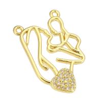 Cubic Zirconia Micro Pave Brass Pendant, gold color plated, micro pave cubic zirconia & double-hole, 15x22x2mm, Hole:Approx 1mm, 10PCs/Lot, Sold By Lot