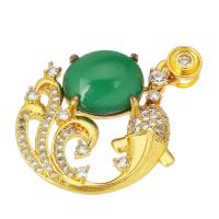 Cubic Zirconia Micro Pave Brass Pendant with Green Calcedony gold color plated micro pave cubic zirconia & hollow Approx 2mm Sold By Lot