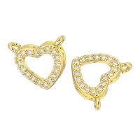 Cubic Zirconia Micro Pave Brass Connector, Heart, gold color plated, micro pave cubic zirconia & hollow, 12x10x3mm, Hole:Approx 1mm, 10PCs/Lot, Sold By Lot