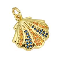 Cubic Zirconia Micro Pave Brass Pendant, Shell, gold color plated, micro pave cubic zirconia, 16x16x3mm, Hole:Approx 3mm, 10PCs/Lot, Sold By Lot