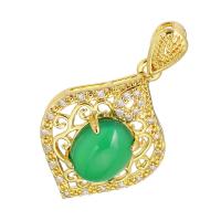 Cubic Zirconia Micro Pave Brass Pendant, with Green Calcedony, gold color plated, micro pave cubic zirconia, 22x39x10mm, Hole:Approx 3mm, 10PCs/Lot, Sold By Lot