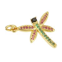 Cirkónia mikro Pave Sárgaréz Medál, Dragonfly, arany színű aranyozott, mikro egyengetni cirkónia, 20x18x2mm, Lyuk:Kb 3mm, 10PC-k/Lot, Által értékesített Lot