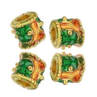 Brass Large Hole Bead, gold color plated, enamel & two tone, two different colored, 5x6x6mm, Hole:Approx 3mm, 10PCs/Lot, Sold By Lot