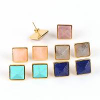 Natural Gemstone Earrings Zinc Alloy with Gemstone gold color plated & for woman nickel lead & cadmium free Sold By Pair