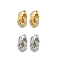 Huggie Hoop Drop Earring Brass plated micro pave cubic zirconia & for woman nickel lead & cadmium free Sold By Pair