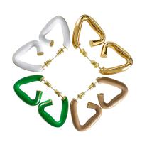 Brass Hoop Earring, Triangle, plated, for woman & enamel, more colors for choice, nickel, lead & cadmium free, 25mm, Sold By Pair