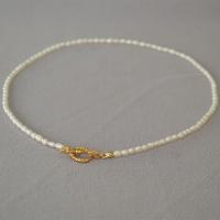 Freshwater Pearl Brass Chain Necklace, Pérolas de água doce, with cobre, cromado de cor dourada, Vario tipos a sua escolha & para mulher, vendido por PC