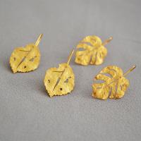 Brass Drop Earring, Leaf, gold color plated, different styles for choice & for woman, nickel, lead & cadmium free, 40mm, Sold By Pair