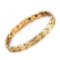 Stainless Steel Jewelry Bracelet, with Hematite, gold color plated, micro pave cubic zirconia & for woman, 6mm, Length:Approx 7.87 Inch, Sold By PC