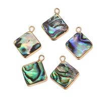 Natural Abalone Shell Pendants, Brass, with Abalone Shell, Rhombus, 18K imitated gold plated, mixed colors, 14x14x4mm, Sold By PC