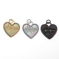 Cubic Zirconia Micro Pave Brass Pendant, Heart, micro pave cubic zirconia, more colors for choice, 20x21x2mm, Sold By PC