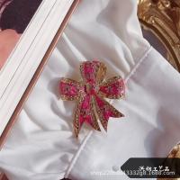 Tibetan Style Brooches, Bowknot, epoxy gel, with rhinestone, pink, 40x60mm, Sold By PC