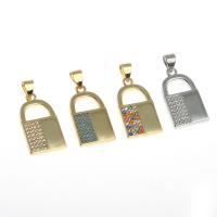 Cubic Zirconia Micro Pave Brass Pendant, Lock, micro pave cubic zirconia, more colors for choice, 20x11x2mm, Sold By PC