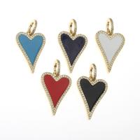 Brass Heart Pendants, micro pave cubic zirconia & enamel, more colors for choice, 28x18x2mm, Sold By PC