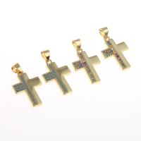 Cubic Zirconia Micro Pave Brass Pendant, Cross, micro pave cubic zirconia, more colors for choice, 20x14x2mm, Sold By PC