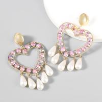 Tibetan Style Drop Earrings, with acrylic rhinestone & ABS Plastic Pearl, fashion jewelry & for woman, 94x54mm, Sold By Pair