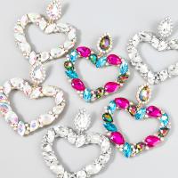 Boucles d'oreilles en alliage de zinc, bijoux de mode & pour femme & avec les strass de verre & avec strass, plus de couleurs à choisir, 72x24mm, Vendu par paire