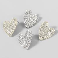 Tibetan Style Stud Earring, Heart, fashion jewelry & for woman & with rhinestone, more colors for choice, 31x26mm, Sold By Pair