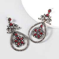 Rhinestone Earring, Tibetan Style, with acrylic rhinestone, fashion jewelry & for woman, red, 72x35mm, Sold By Pair