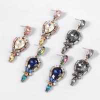 Boucles d'oreilles en alliage de zinc, bijoux de mode & pour femme & avec les strass de verre & avec strass, plus de couleurs à choisir, 60x20mm, Vendu par paire