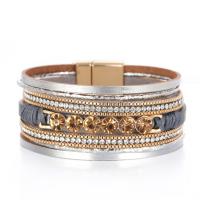 PU Leather Cord Bracelets with Zinc Alloy fashion jewelry & for woman & with glass rhinestone Length 7.71 Inch Sold By PC