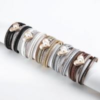PU Leather Cord Bracelets, with Tibetan Style, fashion jewelry & for woman & with rhinestone, more colors for choice, 26x60mm, Length:7.67 Inch, Sold By PC