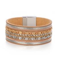 PU Leather Cord Bracelets with Zinc Alloy fashion jewelry & Unisex & with rhinestone Length 7.67 Inch Sold By PC