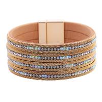 PU Leather Cord Bracelets with Zinc Alloy fashion jewelry & Unisex & with rhinestone Length 7.68 Inch Sold By PC