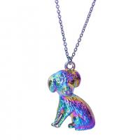 Pingentes animais de liga de zinco, Cachorro, platinado colorido, joias de moda, multi colorido, 15x22mm, comprimento 45 cm, vendido por PC